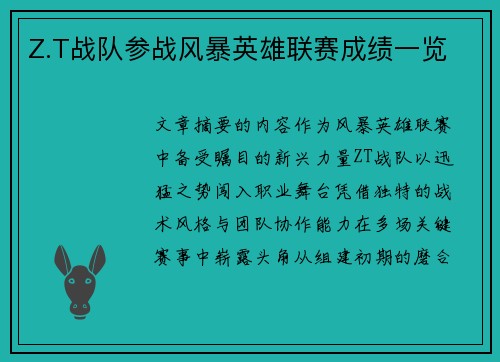 Z.T战队参战风暴英雄联赛成绩一览